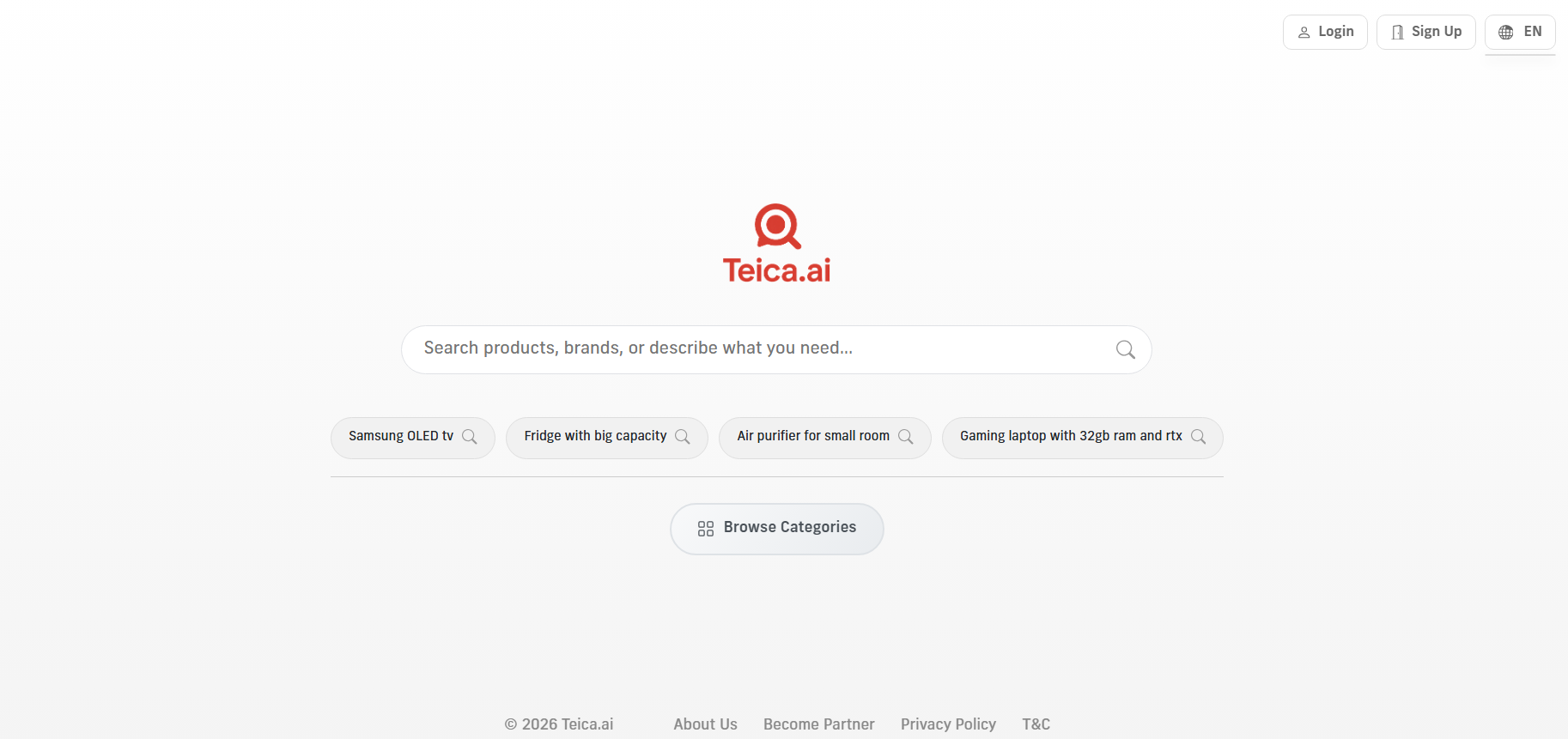 TEICA.AI product interface for natural-language product search
